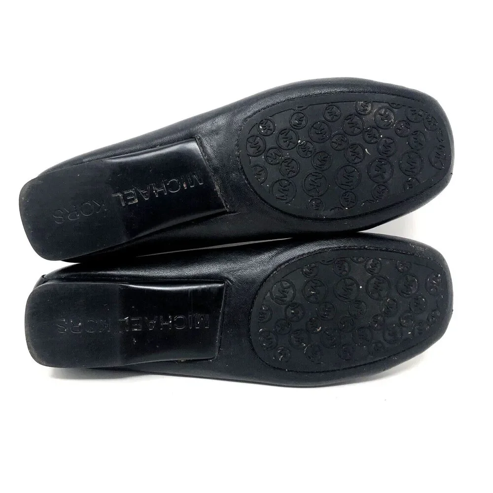 Michael Kors Lillian Loafer Womens Size 6 Black Leather Signature Silver MK Moc